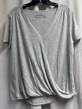 EDDIE BAUER OUTDOOR SZ XL Cotton/Lyocell Gray Baggy Hem Hi-Low Top Blouse Shirt